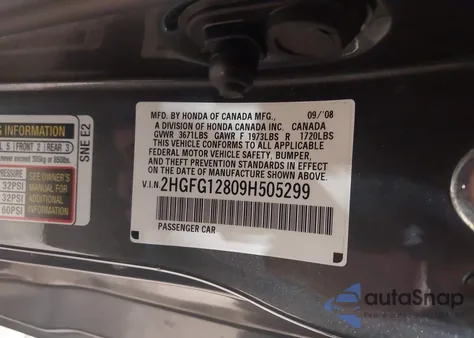 2009 Honda Civic Ex from USA, damaged, VIN 2HGFG12809H505299